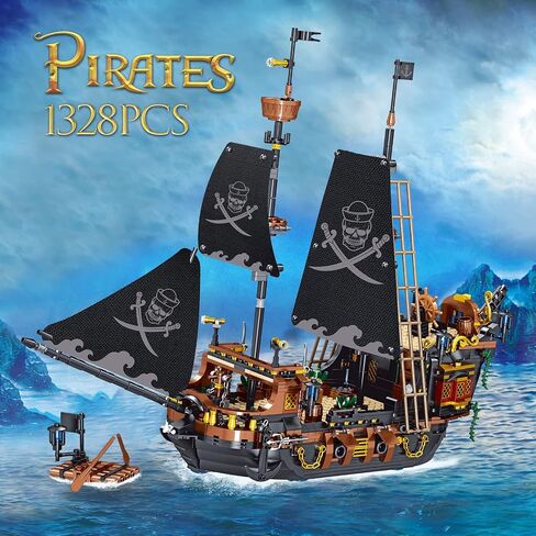 ZYLEGEN Pirate Ship Building Sets, Black Peral Caribbean Pirate Ship Building Model with Minifigures, Pirate Sailboat Building Block for Boys and Girls, Adult, Birthday, (1328Pcs) in Saudi Arabia