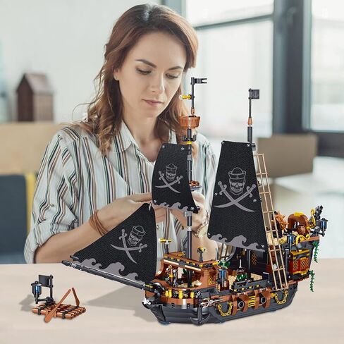 ZYLEGEN Pirate Ship Building Sets, Black Peral Caribbean Pirate Ship Building Model with Minifigures, Pirate Sailboat Building Block for Boys and Girls, Adult, Birthday, (1328Pcs) in Saudi Arabia