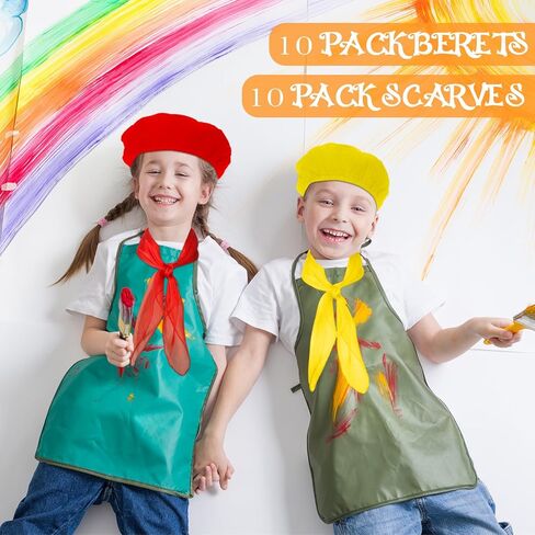 Laumoi 20 قطعة من قبعة البيريه الصوفية للهالوين قبعات حفلات البيريه الفرنسية مع وشاح رقبة ملون لتزيين الحفلات التنكرية للأطفال البالغين (ألوان نيون) in Kuwait