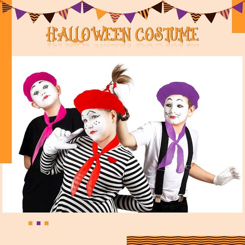 Laumoi 20 قطعة من قبعة البيريه الصوفية للهالوين قبعات حفلات البيريه الفرنسية مع وشاح رقبة ملون لتزيين الحفلات التنكرية للأطفال البالغين (ألوان نيون) in Kuwait