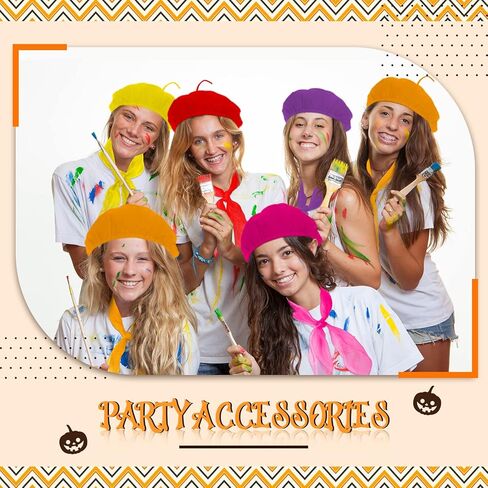 Laumoi 20 قطعة من قبعة البيريه الصوفية للهالوين قبعات حفلات البيريه الفرنسية مع وشاح رقبة ملون لتزيين الحفلات التنكرية للأطفال البالغين (ألوان نيون) in Kuwait