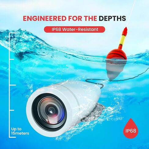 Pyle 7-inch Portable LCD Monitor Underwater Fishing Camera, 1000TVL Camera with 12pcs Infrared Lights Black, IP68 Water Resistant, and Removable Sun-Visor in Kuwait