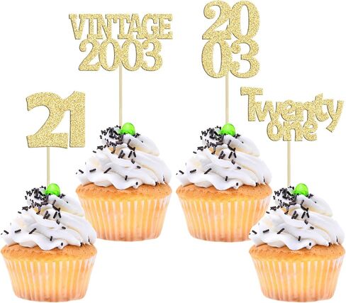 Gyufise 24Pcs Cheers to 21 Cupcake Toppers Glitter Twenty-one Vintage 2003 21st Birthday Cupcake Picks Hello 21 Years Birthday Cake Decorations for Happy 21st Birthday Anniversary Party Supplies Black in Saudi Arabia