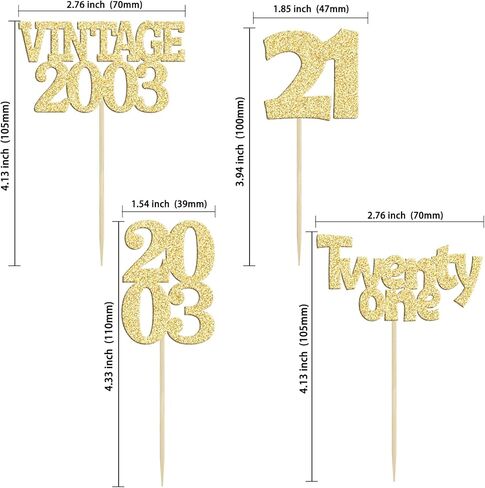 Gyufise 24Pcs Cheers to 21 Cupcake Toppers Glitter Twenty-one Vintage 2003 21st Birthday Cupcake Picks Hello 21 Years Birthday Cake Decorations for Happy 21st Birthday Anniversary Party Supplies Black in Saudi Arabia