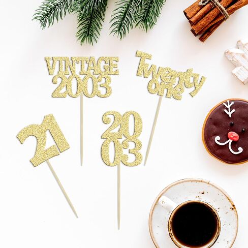 Gyufise 24Pcs Cheers to 21 Cupcake Toppers Glitter Twenty-one Vintage 2003 21st Birthday Cupcake Picks Hello 21 Years Birthday Cake Decorations for Happy 21st Birthday Anniversary Party Supplies Black in Saudi Arabia