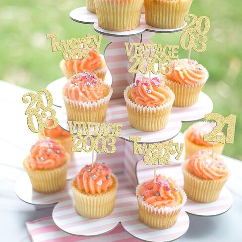 Gyufise 24Pcs Cheers to 21 Cupcake Toppers Glitter Twenty-one Vintage 2003 21st Birthday Cupcake Picks Hello 21 Years Birthday Cake Decorations for Happy 21st Birthday Anniversary Party Supplies Black in Saudi Arabia