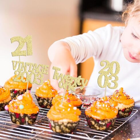 Gyufise 24Pcs Cheers to 21 Cupcake Toppers Glitter Twenty-one Vintage 2003 21st Birthday Cupcake Picks Hello 21 Years Birthday Cake Decorations for Happy 21st Birthday Anniversary Party Supplies Black in Saudi Arabia