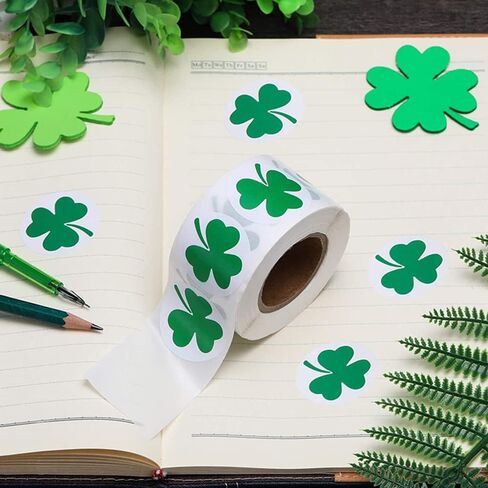 St Patricks Day Decorations Sticker 500 Pieces Green Shamrock Self-Adhesive Labels Stickers1 Inch for Party Parade School Irish Cards Gift Bags Craft Supplies in Saudi Arabia