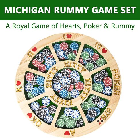 Michigan Rummy Deluxe Board Game Set : Wooden Game Board + 2 Boxes of Playing Chips (200 Pieces) + 1 Deck of Poker + 1 Game Manual. The Perfect Blend of Rummy and Poker, Perfect for Family Game Night in Saudi Arabia
