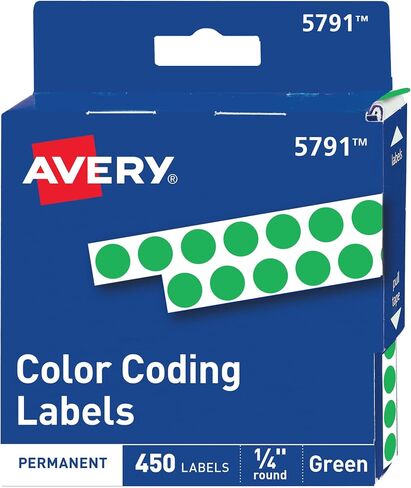 Avery Color-Coding Permanent Labels, 1/4 Inch Round Stickers, Green, Non-Printable, 450 Dot Stickers Total (5791) in Saudi Arabia