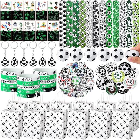 Aoriher 194 Pcs Soccer Party Favor Bulk Sport Birthday Party Gift Soccer Goodie Bag Filler Mini Soccer Ball Toy Silicone Bracelet Soccer Tattoo Sticker Soccer Slap Bracelet Keychain Button Pin in Saudi Arabia