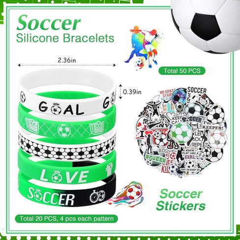 Aoriher 194 Pcs Soccer Party Favor Bulk Sport Birthday Party Gift Soccer Goodie Bag Filler Mini Soccer Ball Toy Silicone Bracelet Soccer Tattoo Sticker Soccer Slap Bracelet Keychain Button Pin in Saudi Arabia