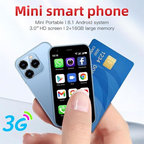 SOYES XS15 3G Mini Smartphone 3.0 Inch WiFi GPS China Mobile RAM 2GB ROM 16GB Quad Core Android 8.1 Cell Phones 3D Glass Slim Body Dual Sim Cute Palm Smartphone (Light Blue) in Saudi Arabia