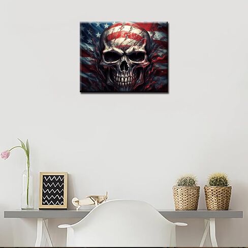 Aihonmin American Flag DIY Paint by Numbers for Kids Painting Kits for Adults Beginners Evil Skull DIY Oil Painting Picture Art Home Wall Decoration Gifts 16''x20''Inch（ Frameless） in Kuwait