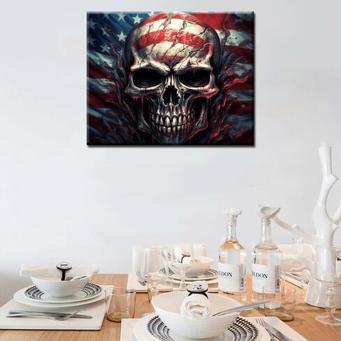 Aihonmin American Flag DIY Paint by Numbers for Kids Painting Kits for Adults Beginners Evil Skull DIY Oil Painting Picture Art Home Wall Decoration Gifts 16''x20''Inch（ Frameless） in Kuwait