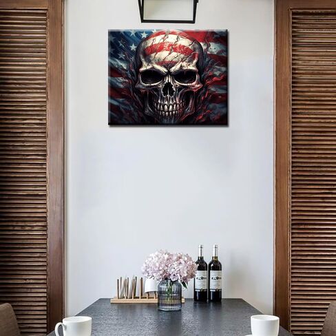 Aihonmin American Flag DIY Paint by Numbers for Kids Painting Kits for Adults Beginners Evil Skull DIY Oil Painting Picture Art Home Wall Decoration Gifts 16''x20''Inch（ Frameless） in Kuwait