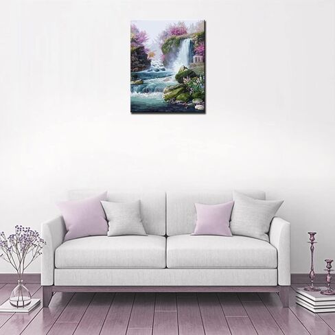 رسم المناظر الطبيعية بالأرقام، شلال الجبال، طلاء يدوي على القماش، طلاء باستخدام فرش الطلاء، طلاء أكريليك، مثالي للطلاء بالأرقام للبالغين والأطفال المبتدئين مع إطار DIY 16 × 20 بوصة in Kuwait