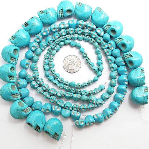 White Magnesite Turquoise Skull Size 6x8mm 15.5" Strand in Kuwait
