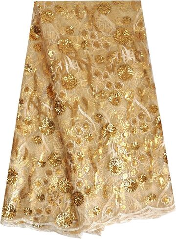 SanVera17 African Fabric 3D Sequins Net Fabrics Nigerian Embroidered Lace Fabric for Party Dress (Pink) 5 Yards in Kuwait