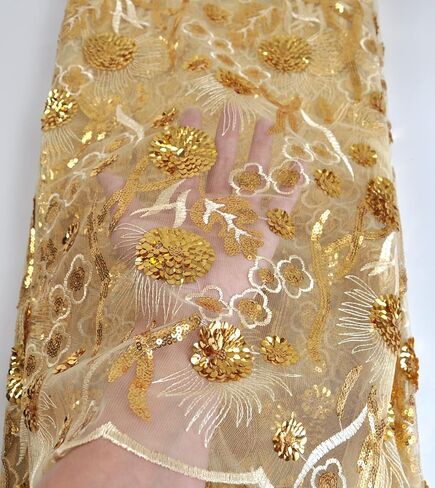 SanVera17 African Fabric 3D Sequins Net Fabrics Nigerian Embroidered Lace Fabric for Party Dress (Pink) 5 Yards in Kuwait