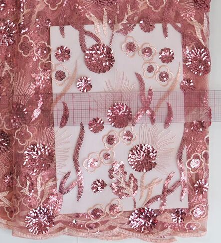 SanVera17 African Fabric 3D Sequins Net Fabrics Nigerian Embroidered Lace Fabric for Party Dress (Pink) 5 Yards in Kuwait