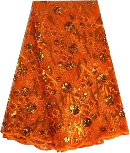 SanVera17 African Fabric 3D Sequins Net Fabrics Nigerian Embroidered Lace Fabric for Party Dress (Pink) 5 Yards in Kuwait