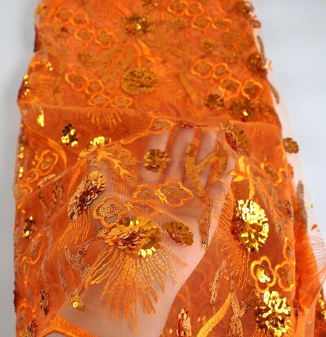 SanVera17 African Fabric 3D Sequins Net Fabrics Nigerian Embroidered Lace Fabric for Party Dress (Pink) 5 Yards in Kuwait