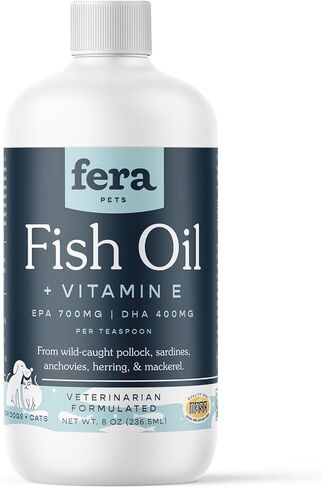 Fera Pet Organics Omega 3 Fish Oil with Vitamin E for Dogs & Cats, Vet Created Supplement to Boost Immune System, Support Brain Function, Nourish Skin and Coat of Pets, 8 Oz, 48 Servings in Kuwait