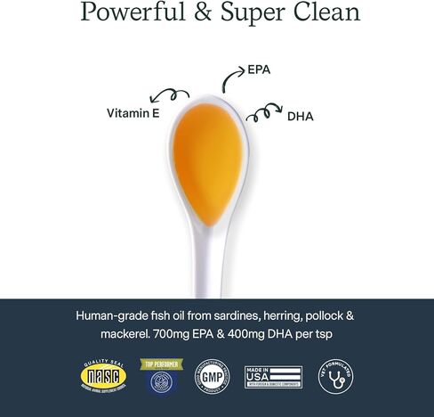 Fera Pet Organics Omega 3 Fish Oil with Vitamin E for Dogs & Cats, Vet Created Supplement to Boost Immune System, Support Brain Function, Nourish Skin and Coat of Pets, 8 Oz, 48 Servings in Kuwait