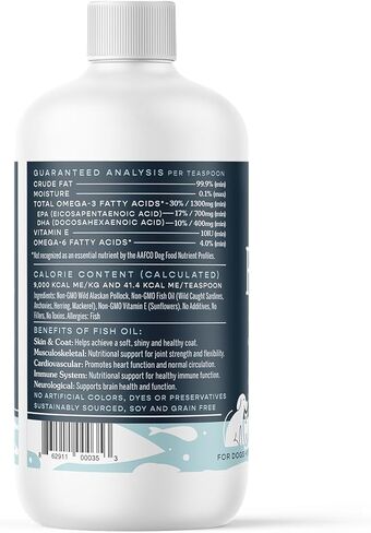 Fera Pet Organics Omega 3 Fish Oil with Vitamin E for Dogs & Cats, Vet Created Supplement to Boost Immune System, Support Brain Function, Nourish Skin and Coat of Pets, 8 Oz, 48 Servings in Kuwait