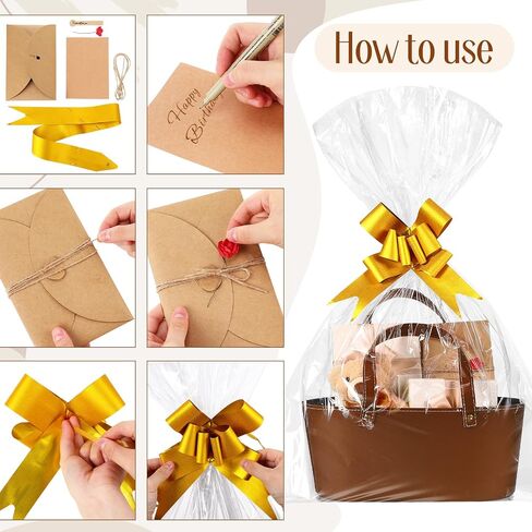 سلة هدايا جلدية فارغة من Wonderjune مع أكياس هدايا وأشرطة وبطاقات تهنئة وحقيبة سلة فارغة كبيرة وصغيرة مع مقبض لتزيين تخزين الوجبات الخفيفة وهدية عيد الميلاد (بني، كبير) in Kuwait