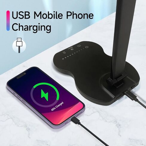 Led Desk Lamp with USB Charging Port, 5 Lighting Colors & 10 Brightness Reading Lamp, Foldable Dimmable LED Desk Light, 3000-6500K, Violin Shape Black Lamp Desk Lamps for Home Office in Saudi Arabia