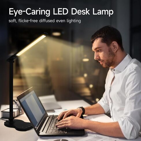 Led Desk Lamp with USB Charging Port, 5 Lighting Colors & 10 Brightness Reading Lamp, Foldable Dimmable LED Desk Light, 3000-6500K, Violin Shape Black Lamp Desk Lamps for Home Office in Saudi Arabia