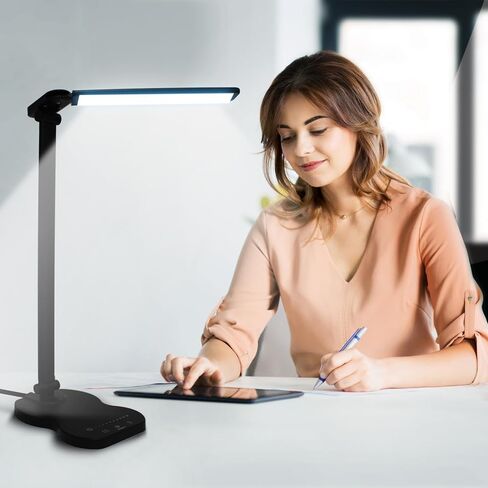 Led Desk Lamp with USB Charging Port, 5 Lighting Colors & 10 Brightness Reading Lamp, Foldable Dimmable LED Desk Light, 3000-6500K, Violin Shape Black Lamp Desk Lamps for Home Office in Saudi Arabia