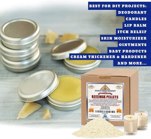 All Natural, Cosmetic Grade Beeswax PELLETS PASTILLES Bulk, Grade A, Triple Filtered Ideal for DIY Skincare, Candle Making & Lip Balm Projects (India). (1 LB, WHITE) in Saudi Arabia