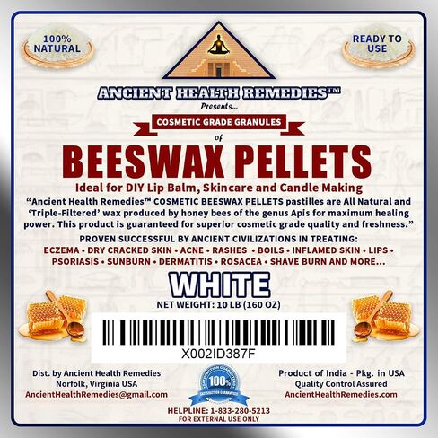All Natural, Cosmetic Grade Beeswax PELLETS PASTILLES Bulk, Grade A, Triple Filtered Ideal for DIY Skincare, Candle Making & Lip Balm Projects (India). (1 LB, WHITE) in Saudi Arabia