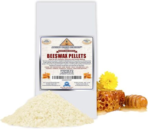 All Natural, Cosmetic Grade Beeswax PELLETS PASTILLES Bulk, Grade A, Triple Filtered Ideal for DIY Skincare, Candle Making & Lip Balm Projects (India). (1 LB, WHITE) in Kuwait