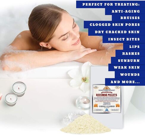 All Natural, Cosmetic Grade Beeswax PELLETS PASTILLES Bulk, Grade A, Triple Filtered Ideal for DIY Skincare, Candle Making & Lip Balm Projects (India). (1 LB, WHITE) in Kuwait