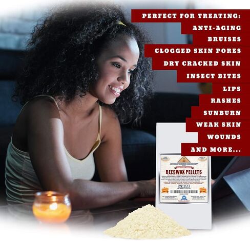 All Natural, Cosmetic Grade Beeswax PELLETS PASTILLES Bulk, Grade A, Triple Filtered Ideal for DIY Skincare, Candle Making & Lip Balm Projects (India). (1 LB, WHITE) in Kuwait