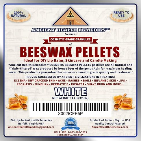 All Natural, Cosmetic Grade Beeswax PELLETS PASTILLES Bulk, Grade A, Triple Filtered Ideal for DIY Skincare, Candle Making & Lip Balm Projects (India). (1 LB, WHITE) in Kuwait