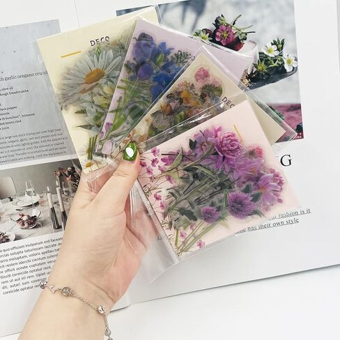 160 قطعة من ملصقات الزهور الشفافة، ملصقات lyfLux المقاومة للماء، ملصقات ذاتية اللصق بزهور جميلة لصنع بطاقات الكمبيوتر المحمول في سجل القصاصات، 4 أنماط in Kuwait