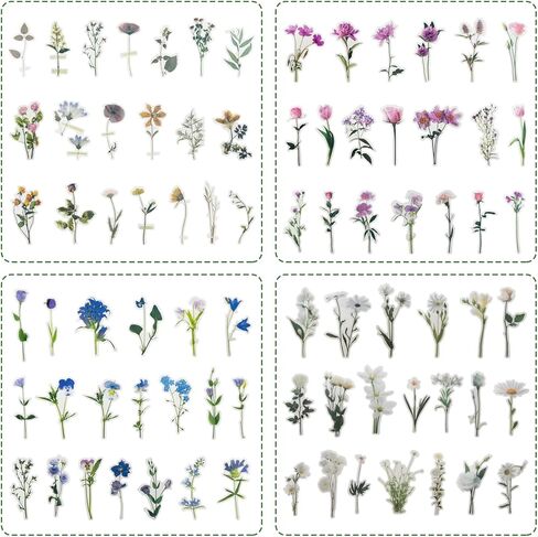 160 قطعة من ملصقات الزهور الشفافة، ملصقات lyfLux المقاومة للماء، ملصقات ذاتية اللصق بزهور جميلة لصنع بطاقات الكمبيوتر المحمول في سجل القصاصات، 4 أنماط in Kuwait