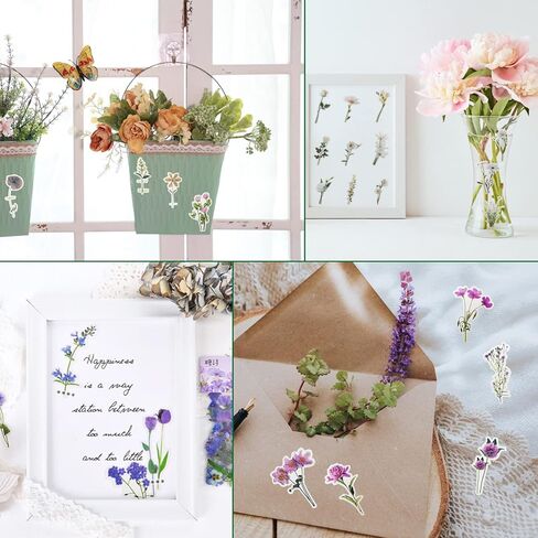 160 قطعة من ملصقات الزهور الشفافة، ملصقات lyfLux المقاومة للماء، ملصقات ذاتية اللصق بزهور جميلة لصنع بطاقات الكمبيوتر المحمول في سجل القصاصات، 4 أنماط in Kuwait