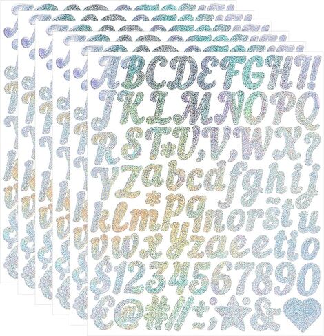 Giantree 1 Inch Small Self Adhesive Vinyl Letter Number Symbol Stickers Kit, Number Letter Stickers Waterproof Vinyl Alphabet Stickers for Mailbox, Water Bottle, Scrapbook, Notebook (Silver) in Saudi Arabia