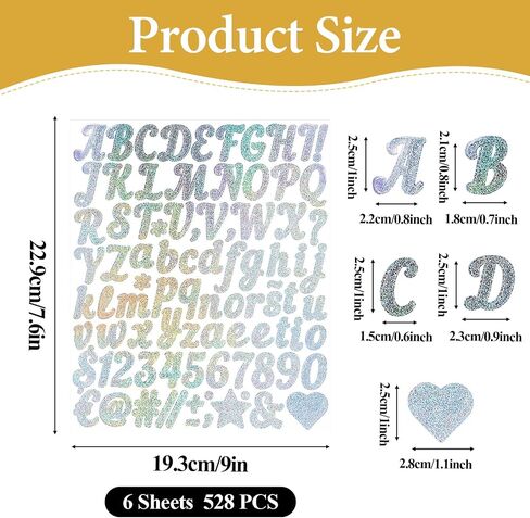 Giantree 1 Inch Small Self Adhesive Vinyl Letter Number Symbol Stickers Kit, Number Letter Stickers Waterproof Vinyl Alphabet Stickers for Mailbox, Water Bottle, Scrapbook, Notebook (Silver) in Saudi Arabia