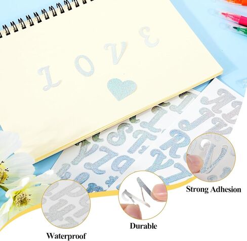 Giantree 1 Inch Small Self Adhesive Vinyl Letter Number Symbol Stickers Kit, Number Letter Stickers Waterproof Vinyl Alphabet Stickers for Mailbox, Water Bottle, Scrapbook, Notebook (Silver) in Saudi Arabia