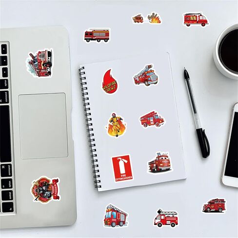 100 Pcs Cute Cartoon Fire Fighting Engine Vehicles Stickers Vinyl Fireman Decals Party Decor Water Bottle Laptop Refrigerator Skateboard Car Helmet Sticker(Fighting Engine) in Kuwait