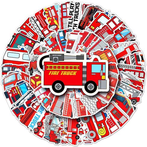 100 Pcs Cute Cartoon Fire Fighting Engine Vehicles Stickers Vinyl Fireman Decals Party Decor Water Bottle Laptop Refrigerator Skateboard Car Helmet Sticker(Fighting Engine) in Kuwait