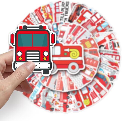 100 Pcs Cute Cartoon Fire Fighting Engine Vehicles Stickers Vinyl Fireman Decals Party Decor Water Bottle Laptop Refrigerator Skateboard Car Helmet Sticker(Fighting Engine) in Kuwait