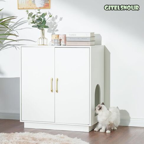 Cat Litter Box Enclosure, 30.9'' High Large Cat Litter Box Furniture, Modern Cat Litter Box Enclosure Furniture with Hidden Storage, Side Table, End Table, Black GCLB003BK in Saudi Arabia
